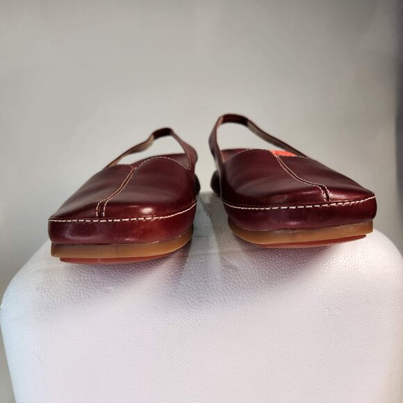 Clarks, sling-back, Sz 7 burgundy leather slip-ons, Pre-owned - Picture 4 of 7